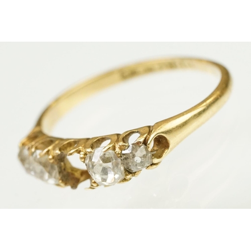 43 - Antique 18ct gold and diamond ring. The ring being set with four old cut diamonds (one missing to th... 