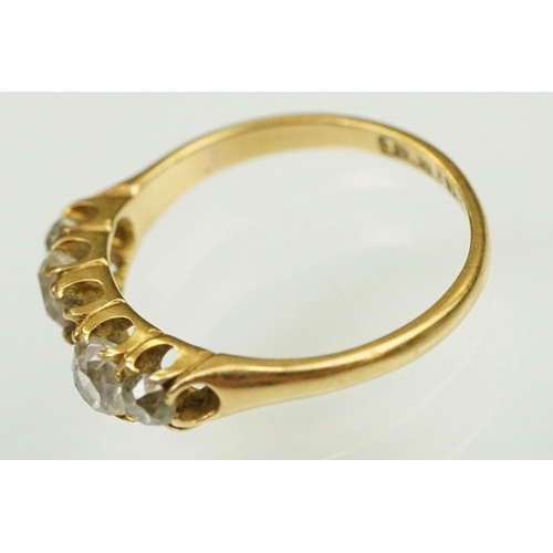 43 - Antique 18ct gold and diamond ring. The ring being set with four old cut diamonds (one missing to th... 