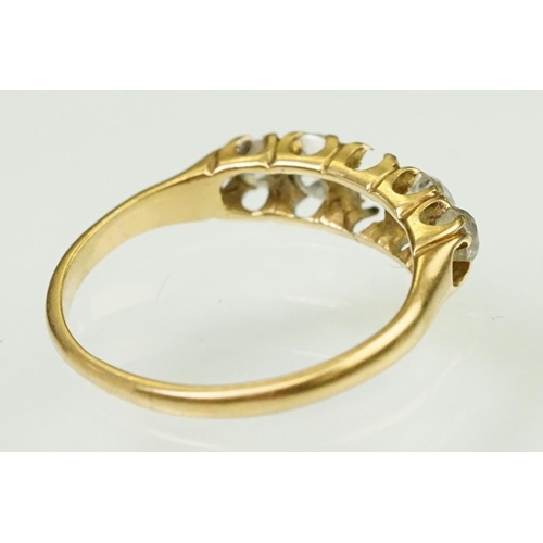 43 - Antique 18ct gold and diamond ring. The ring being set with four old cut diamonds (one missing to th... 