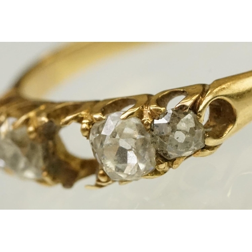 43 - Antique 18ct gold and diamond ring. The ring being set with four old cut diamonds (one missing to th... 