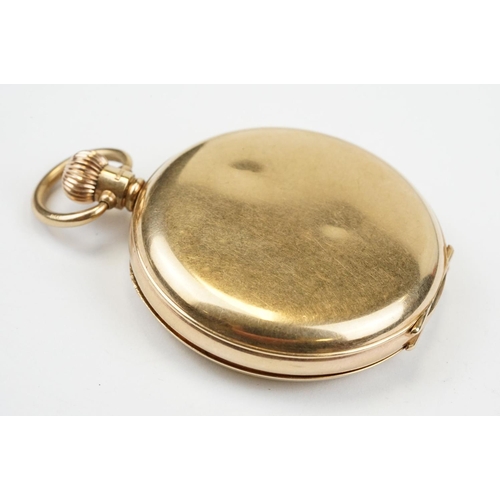 495 - Early 20th Century 9ct gold full hunter pocket watch having a white enamelled dial with arabic numer... 