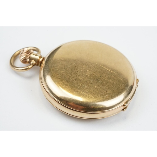 495 - Early 20th Century 9ct gold full hunter pocket watch having a white enamelled dial with arabic numer... 