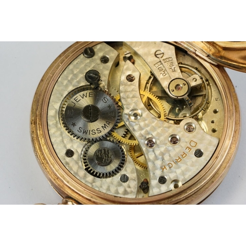 495 - Early 20th Century 9ct gold full hunter pocket watch having a white enamelled dial with arabic numer... 