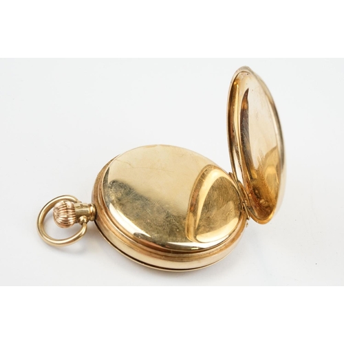 495 - Early 20th Century 9ct gold full hunter pocket watch having a white enamelled dial with arabic numer... 