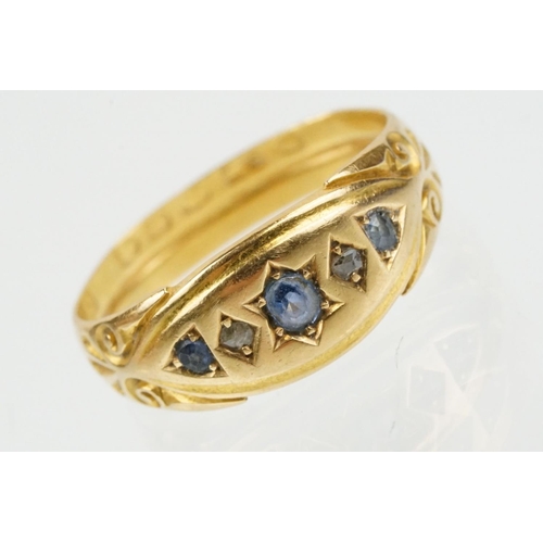 56 - 19th Century Victorian 18ct gold hallmarked diamond and sapphire five stone ring. Hallmarked London,... 