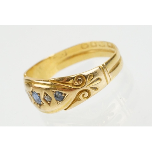 56 - 19th Century Victorian 18ct gold hallmarked diamond and sapphire five stone ring. Hallmarked London,... 