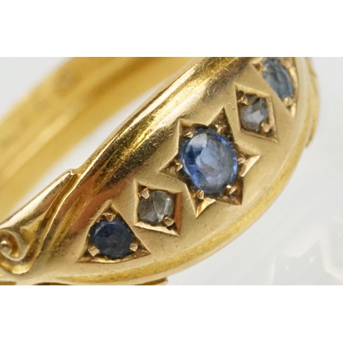 56 - 19th Century Victorian 18ct gold hallmarked diamond and sapphire five stone ring. Hallmarked London,... 