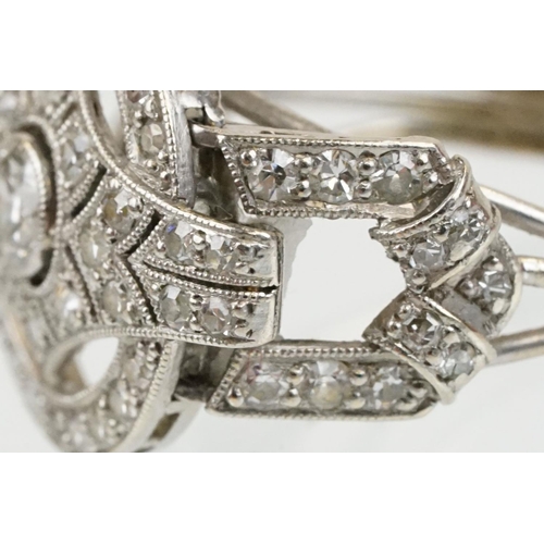 6 - Art Deco 18ct white gold and platinum diamond panel ring being set with a round brilliant cut diamon... 