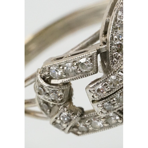 6 - Art Deco 18ct white gold and platinum diamond panel ring being set with a round brilliant cut diamon... 