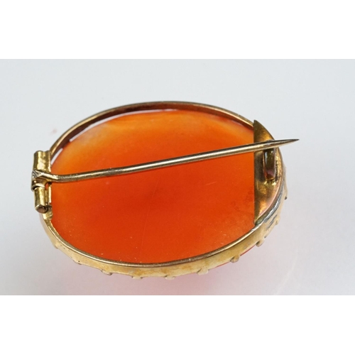 89 - 19th Century Victorian carnelian cabochon brooch together with a hallmarked 9ct gold fine link chain... 