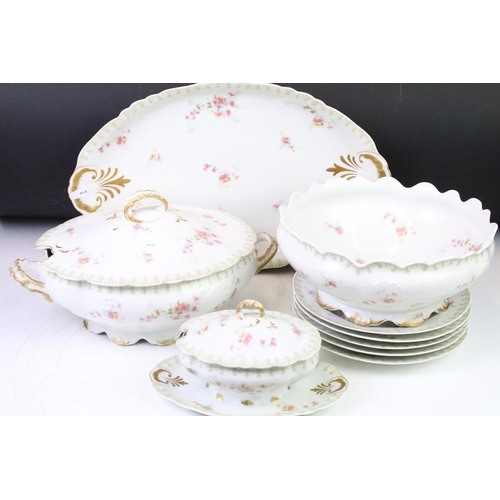 111 - Limoges extensive dinner set to include approximately; two large lidded tureens, 1 oval platters, 2 ... 