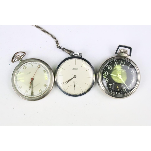 448 - A collection of six vintage top winding pocket watches to include Westclox, Services, Kienzle and Ni... 