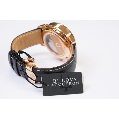 452 - Bulova Accutron Gents watch, no. C999285 A9, three subsidiary dials, date aperture, pink dial, navy ... 