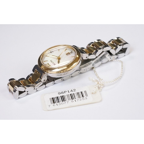 453 - Bulova ladies wristwatch, mother-of-pearl dial, date aperture, stainless steel, C977819, with tag, b... 