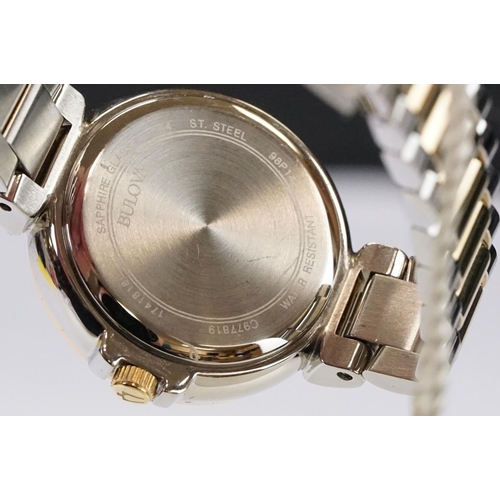 453 - Bulova ladies wristwatch, mother-of-pearl dial, date aperture, stainless steel, C977819, with tag, b... 