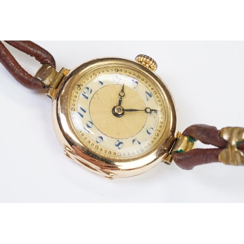 457 - A 1930's fully hallmarked ladies V.W.C. 9ct gold cased wristwatch with enamel and mother of pearl di... 