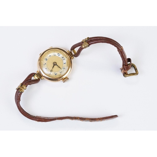 457 - A 1930's fully hallmarked ladies V.W.C. 9ct gold cased wristwatch with enamel and mother of pearl di... 