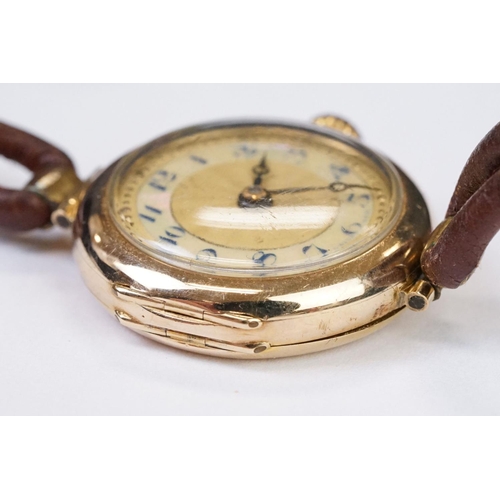 457 - A 1930's fully hallmarked ladies V.W.C. 9ct gold cased wristwatch with enamel and mother of pearl di... 