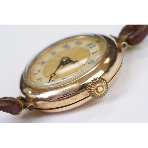 457 - A 1930's fully hallmarked ladies V.W.C. 9ct gold cased wristwatch with enamel and mother of pearl di... 