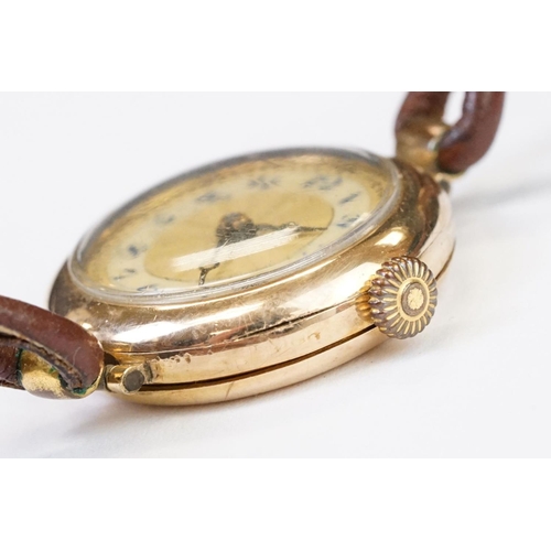 457 - A 1930's fully hallmarked ladies V.W.C. 9ct gold cased wristwatch with enamel and mother of pearl di... 