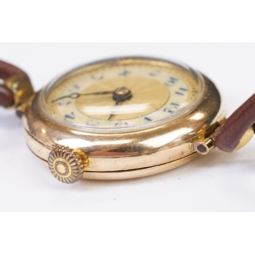 457 - A 1930's fully hallmarked ladies V.W.C. 9ct gold cased wristwatch with enamel and mother of pearl di... 