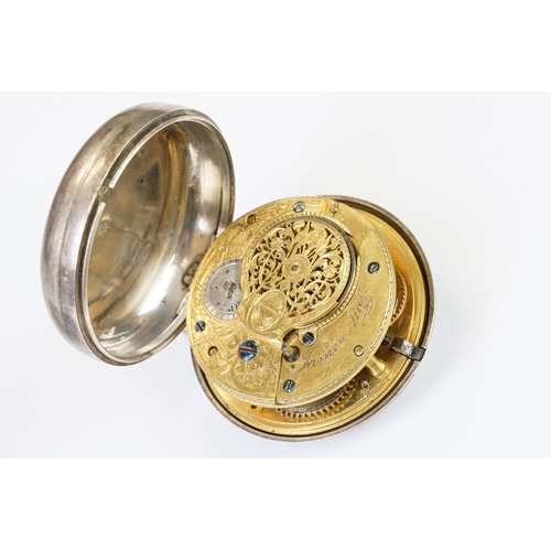 458 - An antique pair cased hallmarked sterling silver cased pocket watch, fussee movement signed 'James L... 