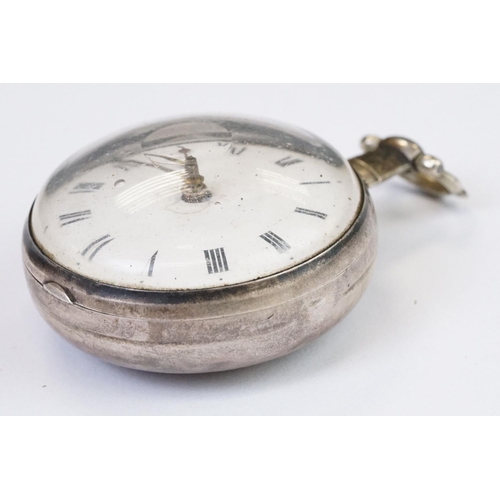 458 - An antique pair cased hallmarked sterling silver cased pocket watch, fussee movement signed 'James L... 