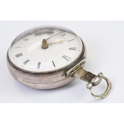 458 - An antique pair cased hallmarked sterling silver cased pocket watch, fussee movement signed 'James L... 