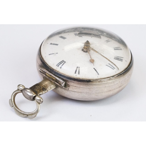 458 - An antique pair cased hallmarked sterling silver cased pocket watch, fussee movement signed 'James L... 