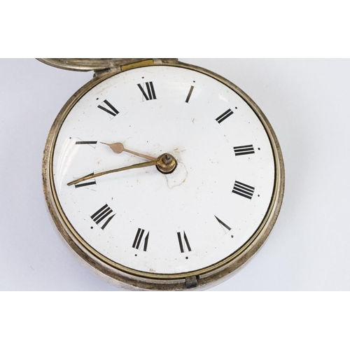 458 - An antique pair cased hallmarked sterling silver cased pocket watch, fussee movement signed 'James L... 