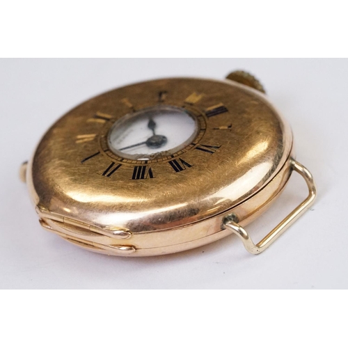 467 - An antique hallmarked 18ct gold cased half hunter wristwatch, maker marked for Patek Philippe & Co, ... 