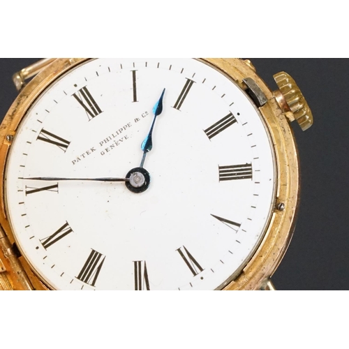 467 - An antique hallmarked 18ct gold cased half hunter wristwatch, maker marked for Patek Philippe & Co, ... 