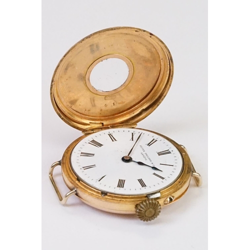 467 - An antique hallmarked 18ct gold cased half hunter wristwatch, maker marked for Patek Philippe & Co, ... 