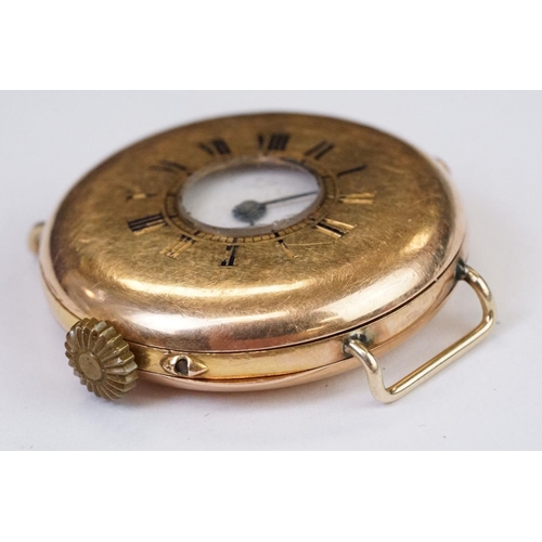 467 - An antique hallmarked 18ct gold cased half hunter wristwatch, maker marked for Patek Philippe & Co, ... 