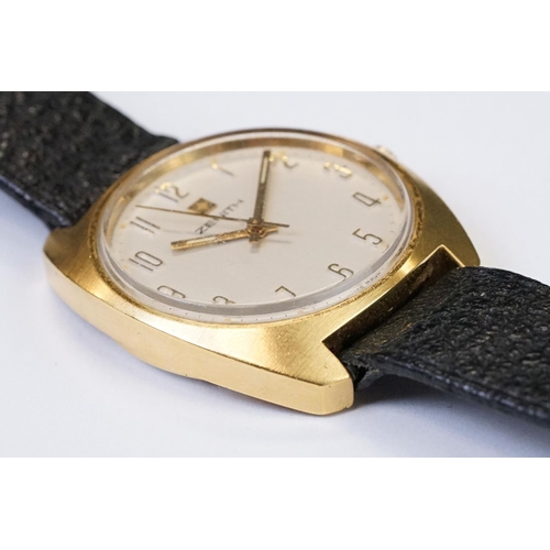 481 - A vintage gents Zenith automatic wristwatch, numerical markers with central second hand, gold plated... 