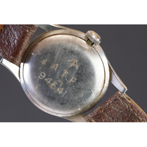 485 - A British military issued World War Two Ebel A.T.P wristwatch, sub second hand to 6 o'clock, numbere... 