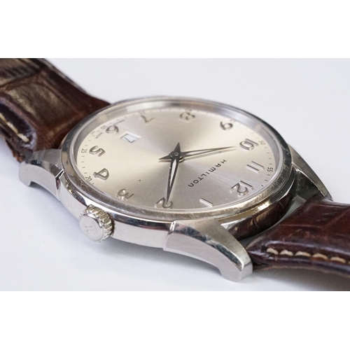 489 - A gents Hamilton Jazzmaster quartz wristwatch, silvered dial with date function to 6 o'clock, No.H38... 