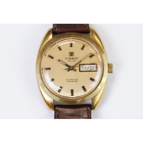 491 - A Vintage gents Tissot Seastar automatic wristwatch, baton markers with central second hand, day / d... 