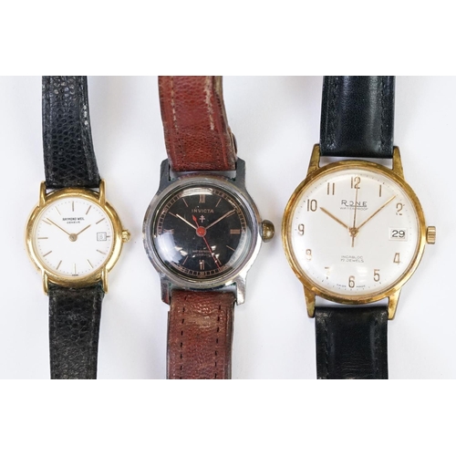 493 - A group of three wristwatches to include Rone, Raymond Weil and a vintage Invicta example.