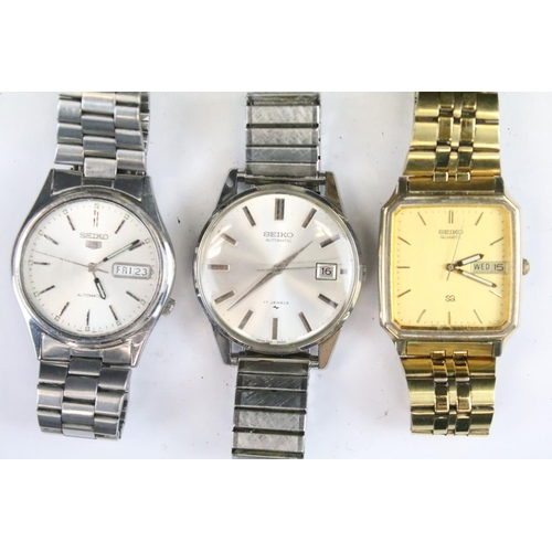 423 - A collection of nine Seiko automatic and quartz wristwatches to include Seiko 5 and Seiko SQ example... 