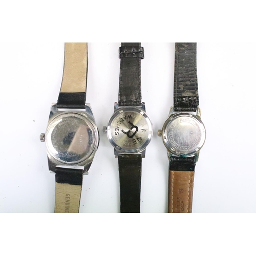 424 - A collection of eleven mechanical wristwatches with black dials to include Oriosa, Avia, HMT, Cardin... 