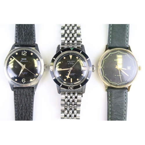 424 - A collection of eleven mechanical wristwatches with black dials to include Oriosa, Avia, HMT, Cardin... 