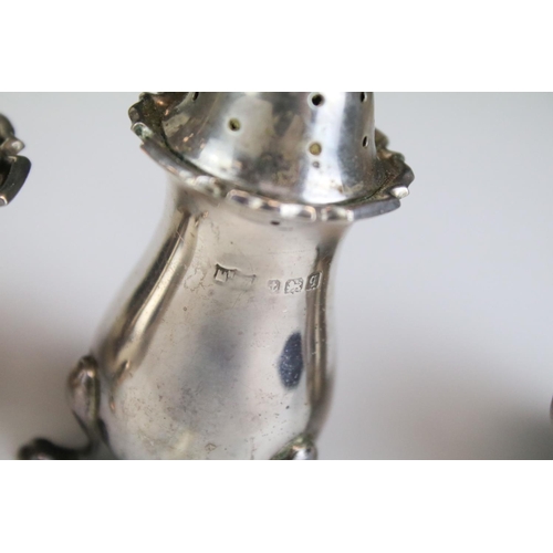 552 - Cased Mappin & Webb silver cruet set consisting of two mustard pots, two table salts and two pepper ... 