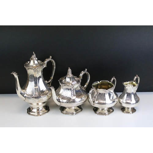 564 - 19th Century Victorian silver hallmarked tea service to include coffee pot, teapot, sugar bowl and c... 