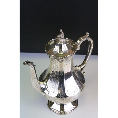 564 - 19th Century Victorian silver hallmarked tea service to include coffee pot, teapot, sugar bowl and c... 