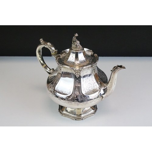 564 - 19th Century Victorian silver hallmarked tea service to include coffee pot, teapot, sugar bowl and c... 