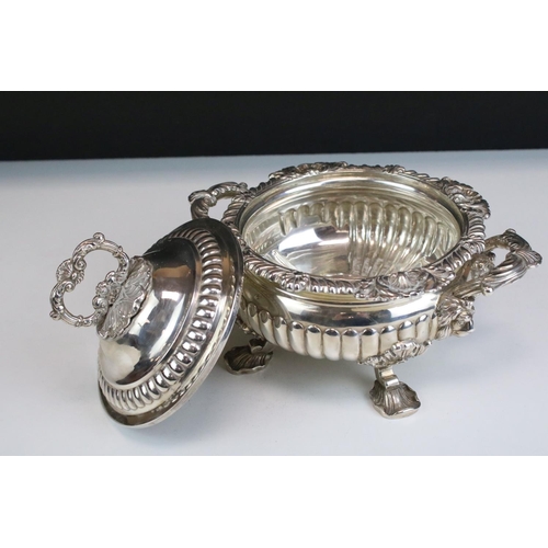 565 - 19th Century George III silver hallmarked lidded tureen having moulded gadrooned, shell and foliate ... 