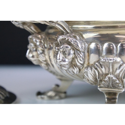 565 - 19th Century George III silver hallmarked lidded tureen having moulded gadrooned, shell and foliate ... 