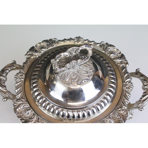 565 - 19th Century George III silver hallmarked lidded tureen having moulded gadrooned, shell and foliate ... 