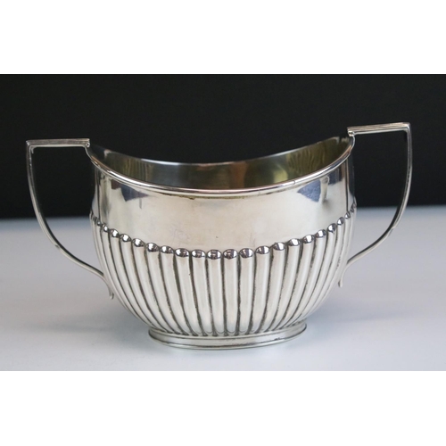 568 - 19th Century Victorian silver hallmarked tea service to include tea pot, sugar bowl an cream jug. Al... 